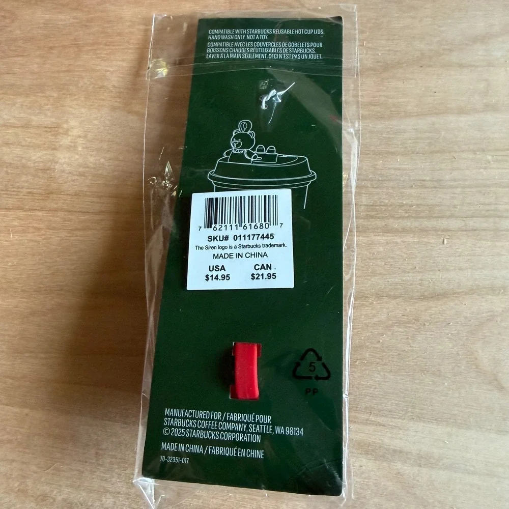 STARBUCKS Reusable‎ Lid Stopper Red Bearista Barista Keychain Women's OS New